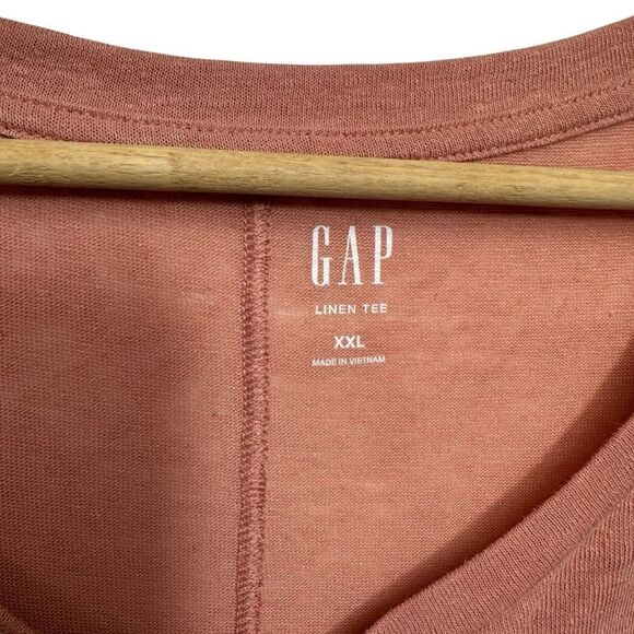 GAP Peach Short Sleeve Relaxed Linen Blend Henley T-Shirt, XXL - Picture 4 of 8